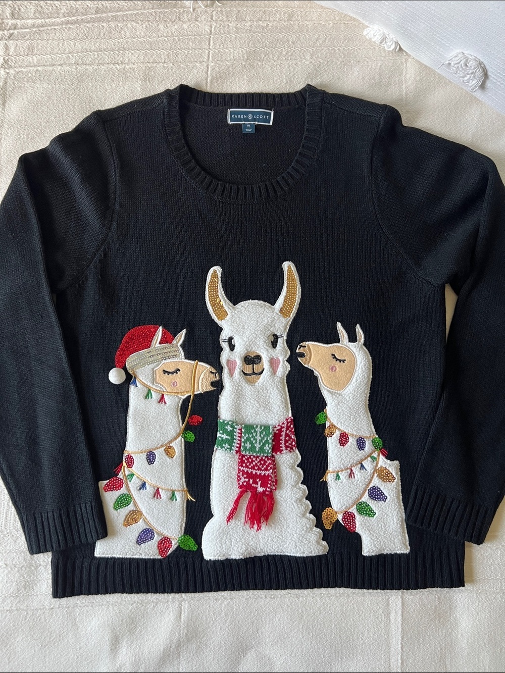 Karen Scott Black Festive Llama Knit women’s Sweater